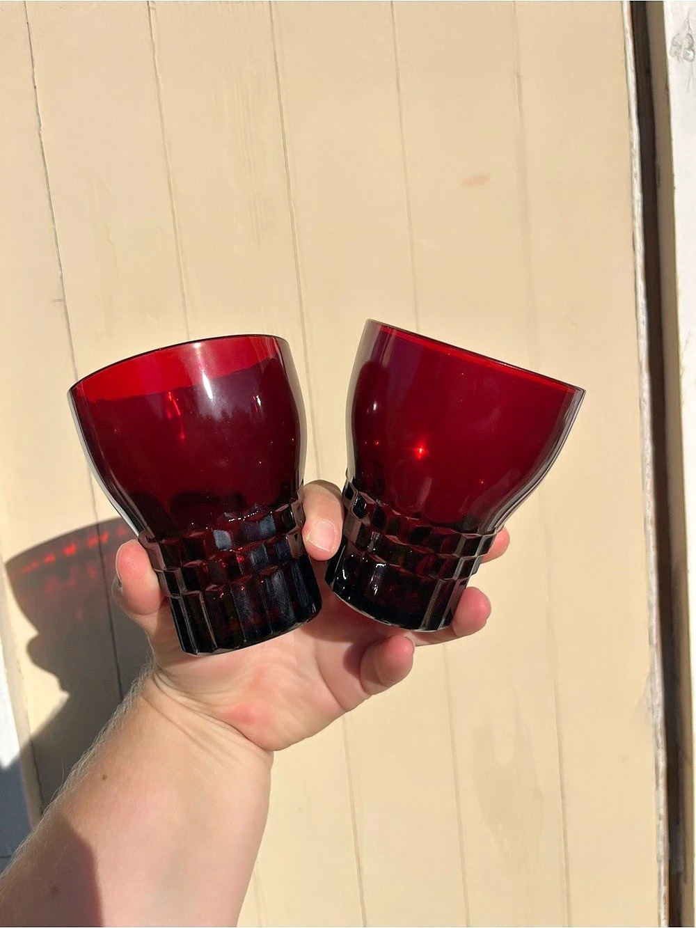 Pair of Vintage Anchor Hocking Royal Ruby Red Windsor Pattern Glasses